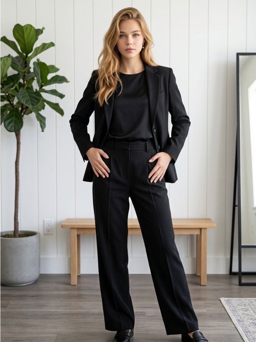 Skies Are Blue Black Wide-Leg High Rise Trousers